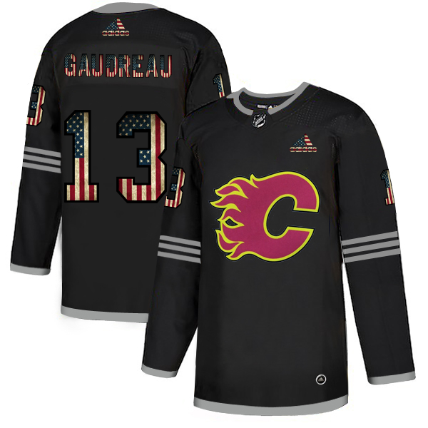 Calgary Flames 13 Johnny Gaudreau Adidas Men Black USA Flag Limited NHL Jersey